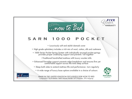 Now to Bed Sarn 1000 Pocket Sprung Mattress