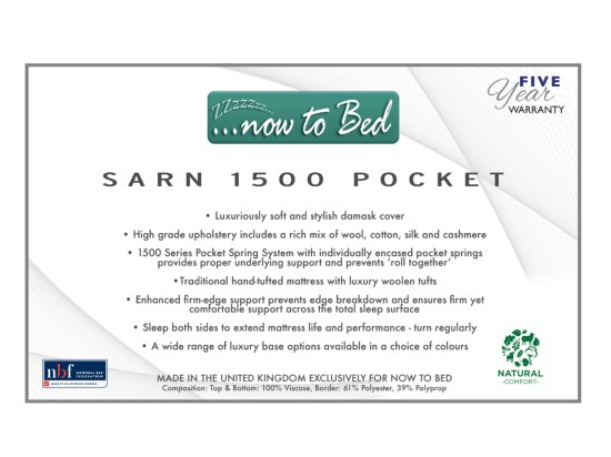 Now to Bed Sarn 1500 Pocket Sprung Double 4'6 Mattress